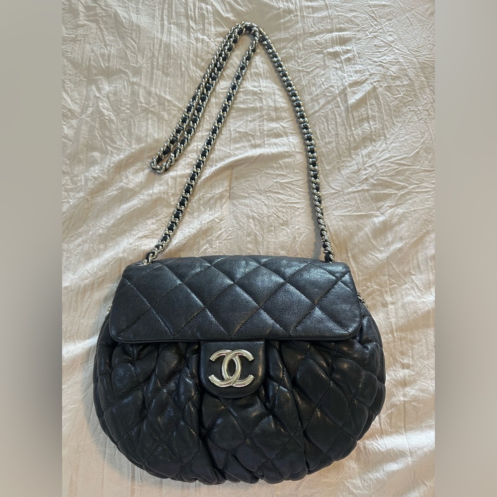 Chanel Black Quilted Shoulder Bag- Chain Around Medium